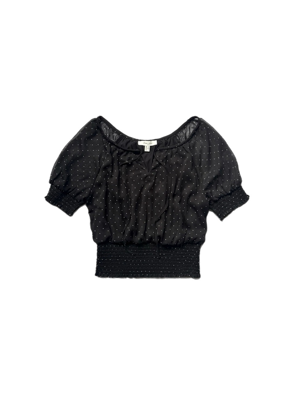 Haver & Blair White Polka Dot Smocked Waist Black Top